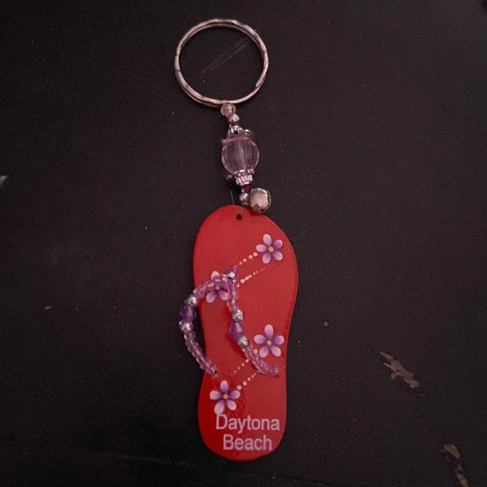 Daytona Beach Red Flip Flop Keychain Souvenir Travel Gift Key Ring